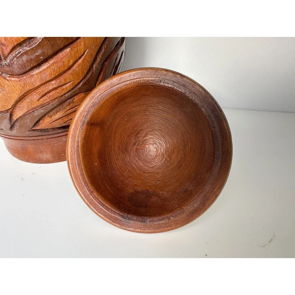 Vintage Hand Carved Wooden‎ Canister Jar 7